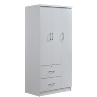 Hodedah 3-Door Armoire with 2-Drawers, 3-Shelves in White