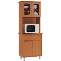 Hodedah Kitchen Cabinet with Top and Bottom Enclosed Cabinet Space, 1-Drawer, plus Large Open Space for Microwave in Cherry