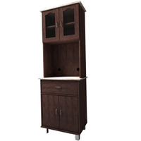 Hodedah Kitchen Cabinet with Top and Bottom Enclosed Cabinet Space, 1-Drawer, plus Large Open Space for Microwave in Chocolate-Grey