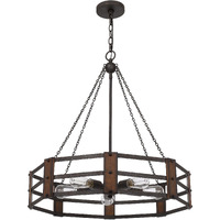 Chandelier with Octagonal Cage Design Metal Frame and Wood Accents, Brown