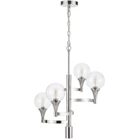 Chandelier with 4 Globe Glass Shades and Cone Design Holders, Chrome