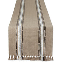 DII Stone Dobby Striped Fringe Ribbed Table Runner 14x108