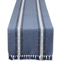 DII French Blue Dobby Striped Fringe Ribbed Table Runner 14x108