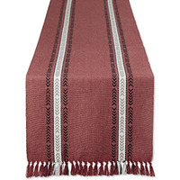DII Clay Dobby Striped Fringe Ribbed Table Runner 14x72