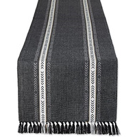 DII Black Dobby Striped Fringe Ribbed Table Runner 14x72