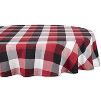 DII Cardinal Red Tri Color Check Tablecloth 70 Round