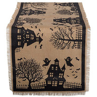 DII Haunted House Burlap Table Runner 14x113