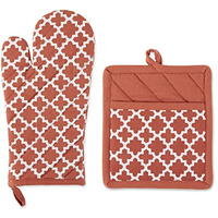 DII Vintage Red Lattice Oven Mitt And Potholder Set