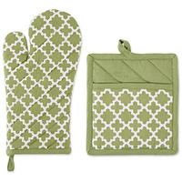 DII Antique Green Lattice Oven Mitt And Potholder Set