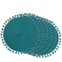 DII Teal Tassel Fringe Pp Woven Round Placemat Set of 6