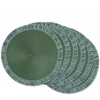 DII Dark Green Round Fringed Placemat Set of 6