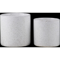Ceramic Round Pot Planters with Speckled Brown Design Set of Two Gloss Finish White