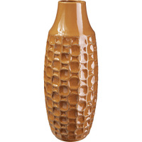 Ceramic Tall Round Vase with Engraved Abstract Design Lower Body LG Gloss Finish Orange