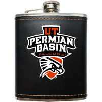 University of Texas of the Permian Basin Black Leather Wrapped Stainless Steel 7 oz Flask