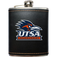 UTSA Road Runners Black Leather Wrapped Stainless Steel 7 oz Flask