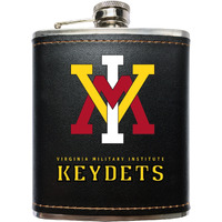 VMI Keydets Black Leather Wrapped Stainless Steel 7 oz Flask