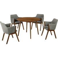 Arcadia and Renzo 42" Round Charcoal and Walnut Wood 5 Piece Dining Set