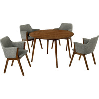 Arcadia and Renzo 48" Round Charcoal and Walnut Wood 5 Piece Dining Set