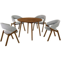 Arcadia and Talulah 42" Round Grey and Walnut Wood 5 Piece Dining Set