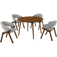 Arcadia and Talulah 48" Round Grey and Walnut Wood 5 Piece Dining Set