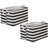DII PE-Coated Cotton Polyester Laundry Bin Stripe Blackrectangle Extra Large 12.5x17.5x10.5 (Set of 2)