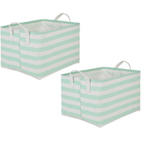 DII PE-Coated Cotton Polyester Laundry Bin Stripe Aqua Rectangle Extra Large 12.5x17.5x10.5 (Set of 2)
