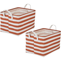 DII PE-Coated Cotton Polyester Laundry Bin Stripe Cinnamon Rectangle Extra Large 12.5x17.5x10.5 (Set of 2)