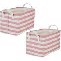 DII PE-Coated Cotton Polyester Laundry Bin Stripe Rose Rectangle Large 10.5x17.5x10.5 (Set of 2)