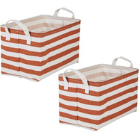 DII PE-Coated Cotton Polyester Laundry Bin Stripe Cinnamon Rectangle Large 10.5x17.5x10.5 (Set of 2)