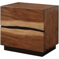 Nightstand with 2 Drawers and Live Edge Details, Brown