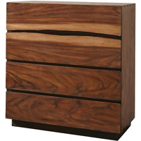 Wooden Chest with 4 Drawers and Live Edge Details, Brown