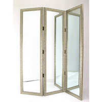 Full Size Dressing Screen with 3 Panel Resin Engraved Frame, Gold