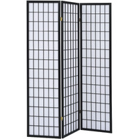 3 Panel Screen with Grid Design Wooden Frame, Black