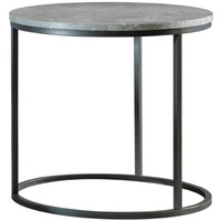 End Table with Textured Round Faux Marble Top, Gray