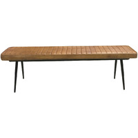 Bench with Tufted Leatherette Seat and Metal Legs, Brown