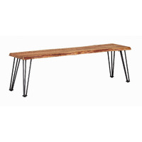 Wooden Dining Bench with Live Edge Details and Metal Legs, Brown