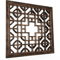 Mirror with Square Wooden Frame and Quatrefoil Motif Front, Brown