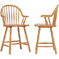 Sunset Trading Oak Selections 24" Windsor Barstool with Arms | Light Oak | Counter Height Stool | Set of 2