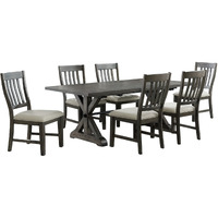 Sunset Trading Trestle 7 Piece Dining Set | 96" Rectangular Extendable Table | 6 Upholstered Side Chairs | Distressed Gray Wood | Seats 8