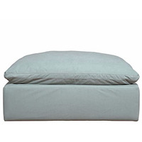Sunset Trading Contemporary Puff Collection 44" Square Slipcovered Sectional Modular Ottoman, Performance Fabric Washable Water-Resistant Stain-Proof, Oversized Down Filled Large Sofa Footrest, Ocean Blue
