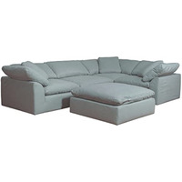 Sunset Trading Contemporary Puff Collection 5PC Slipcovered Modular L-Shaped Sectional Sofa with Ottoman, Performance Fabric Washable Water-Resistant Stain-Proof, 132" Deep-Seating Down-Filled Chaise Lounge Couch, Ocean Blue