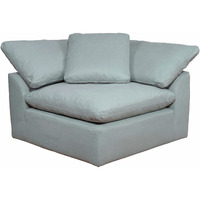 Sunset Trading Contemporary Puff Collection44" Square Slipcovered Modular Chair, Performance Fabric Washable Water-Resistant Stain-Proof, Deep-Seating Down-Filled Sofa Sectional Corner Wedge Accent Armchair, Ocean Blue