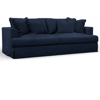 Sunset Trading Newport Slipcovered Recessed Fin Arm 94" Sofa | Stain Resistant Performance Fabric | 4 Throw Pillows | Navy Blue
