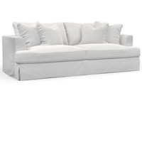 Sunset Trading Newport Slipcovered Recessed Fin Arm 94" Sofa | Stain Resistant Performance Fabric | 4 Throw Pillows | White