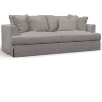 Sunset Trading Newport Slipcovered Recessed Fin Arm 94" Sofa | Stain Resistant Performance Fabric | 4 Throw Pillows | Gray