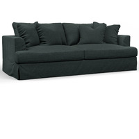 Sunset Trading Newport Slipcovered Recessed Fin Arm 94" Sofa | Stain Resistant Performance Fabric | 4 Throw Pillows | Dark Gray