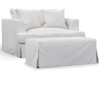 Sunset Trading Newport Slipcovered 52" Wide Chair and A Half with Ottoman | Stain Resistant Performance Fabric | 2 Throw Pillows | White