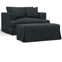Sunset Trading Newport Slipcovered 52" Wide Chair and A Half with Ottoman | Stain Resistant Performance Fabric | 2 Throw Pillows | Dark Gray