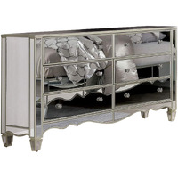 Dresser with Crystal Knobs and Mirror Panels, Silver