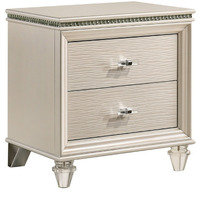 Nightstand with Textured 2 Drawers and Acrylic Legs, Pearl White